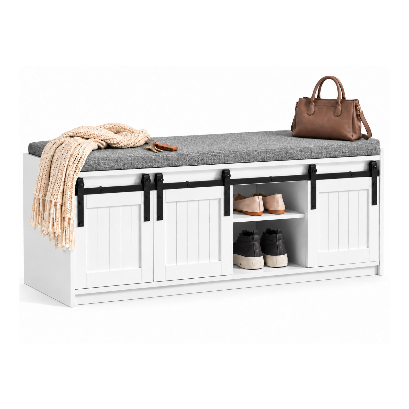 SCHUHBANK mit Sitzfläche 120x45x35cm Weiß - Schwarz/Weiß, Holzwerkstoff/Metall (120/45/35cm) - SoBuy