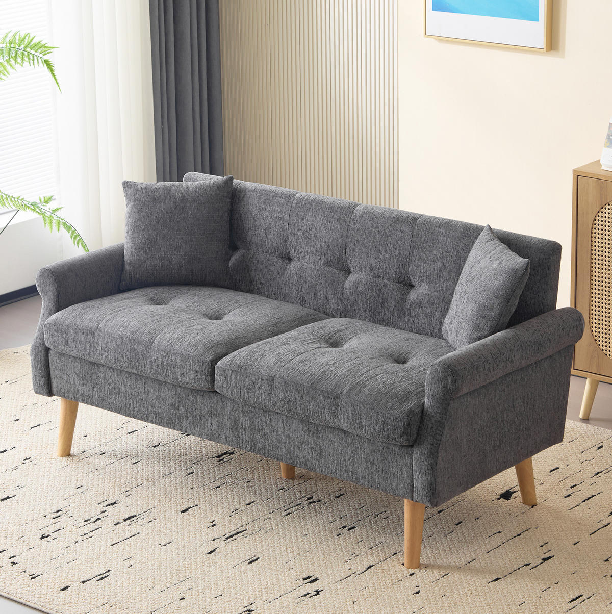 2-SITZER 162/74/77 cm Grau aus Chenille mit Kissen - Grau, Textil (74/77/162cm) - OKMYHOME