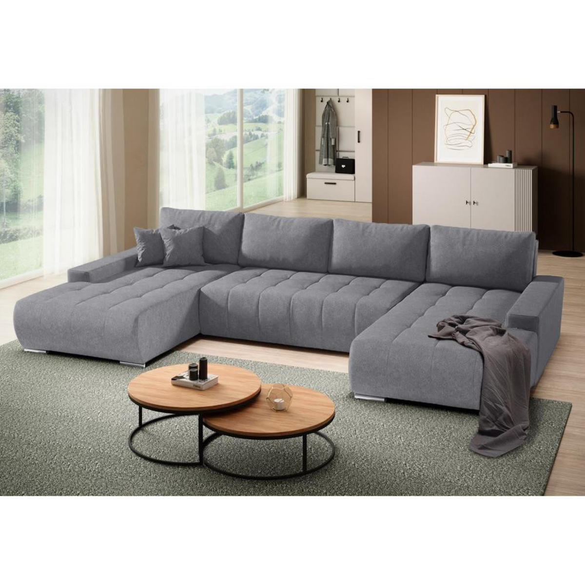 WOHNLANDSCHAFT Draco U Grau - Silberfarben/Hellgrau, Textil/Metall (350/85/185cm) - Beautysofa
