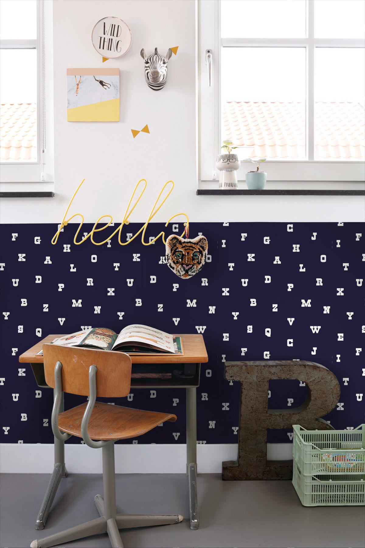 TAPETE Alphabet 53 cm x 10.05 m - Blau, Papier (53/0.1cm) - ESTAhome