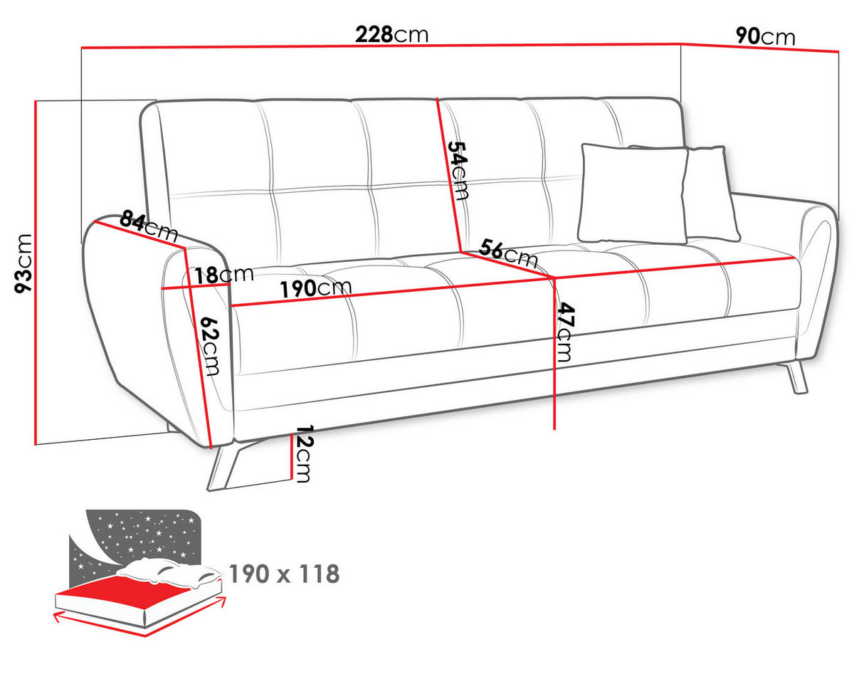 SCHLAFSOFA Kaja - Dunkelgrau/Hellgrau, Holz/Textil (228/93/90cm) - MIRJAN24