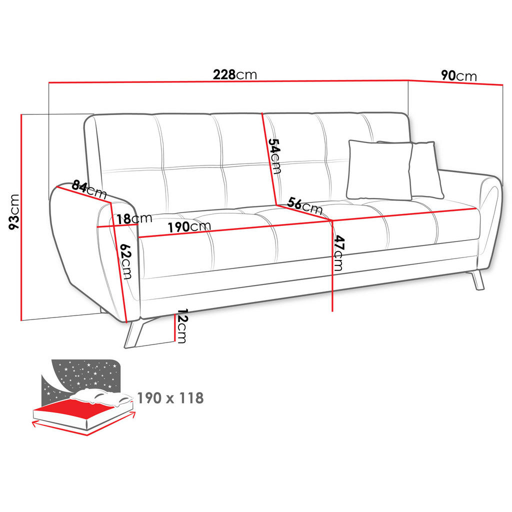 Thumbnail - Mirjan24 Schlafsofa, Dunkelgrün, Grau, Textil, 3-Sitzer, Rechteckig, 228x93x90 cm, Wohnzimmer, Sofas & Couches, Schlafso...