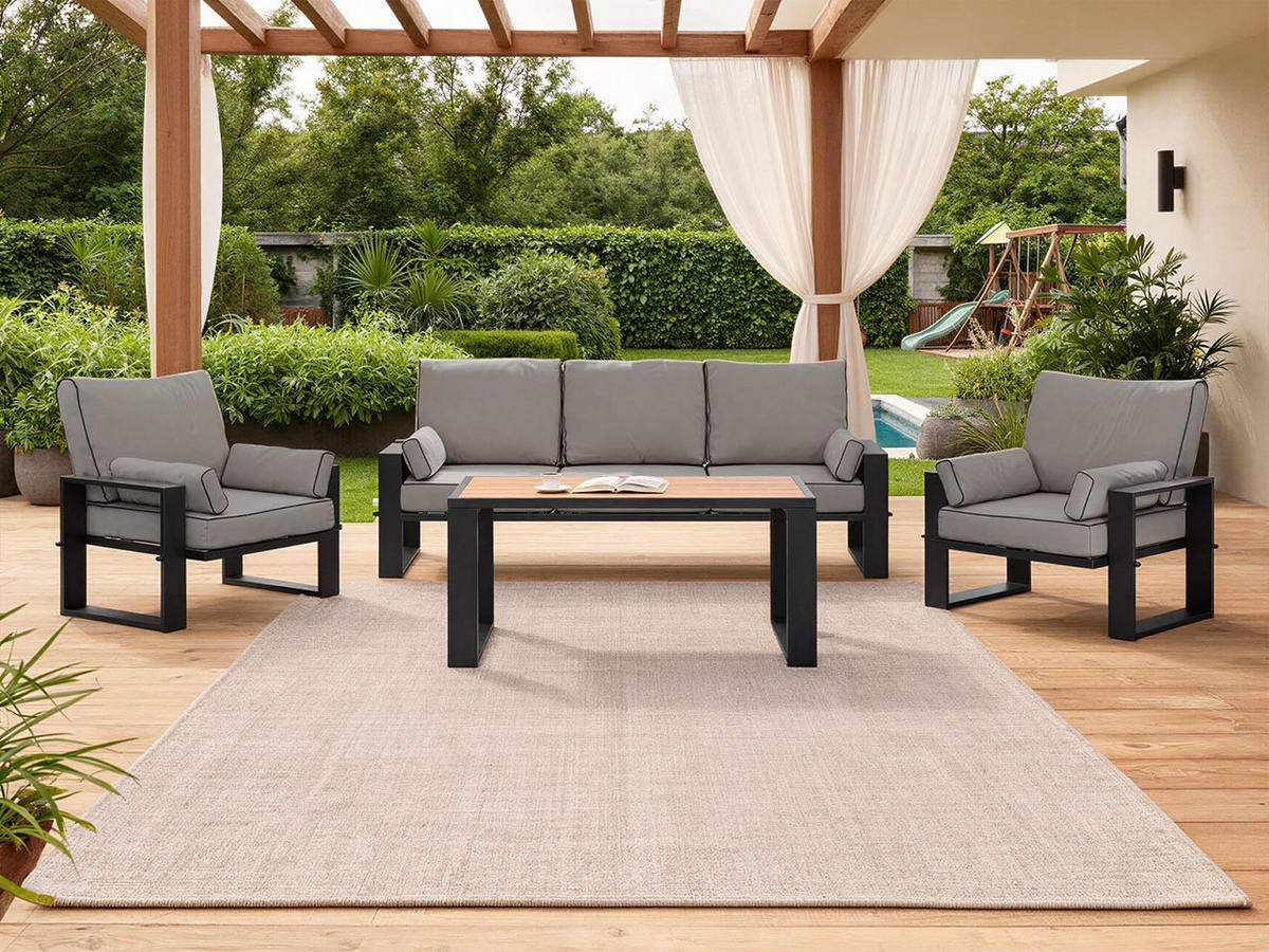 GARTENMÖBEL-SET ELBA: 1x Tisch, 1x Sofa, 2x Sessel - Grau - Grau, Textil - MKS