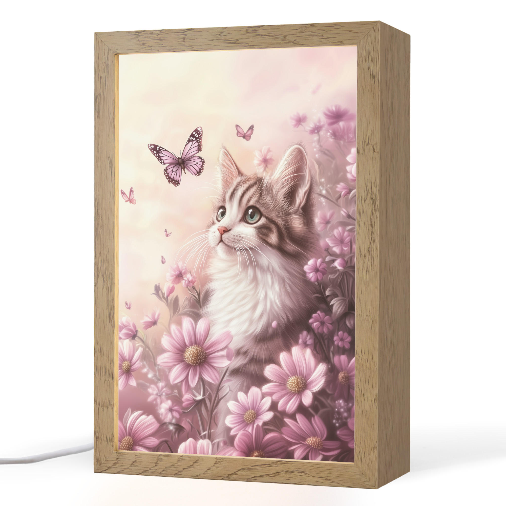 OnlyWow NOČNÍ LAMPIČKA Koťátko - Květiny - Motýli - Fialová 20x30 cm