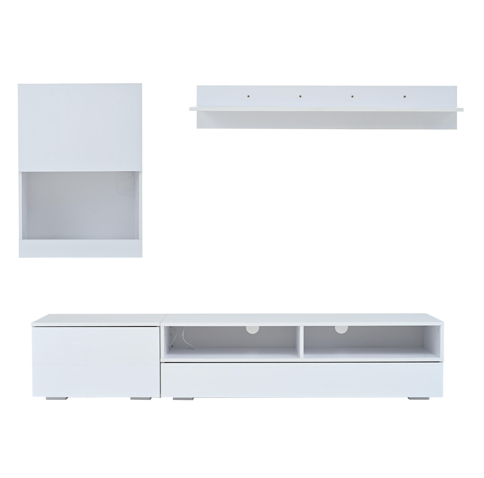 WOHNWAND / Lowboard 175/39/34 cm mit LED und Soft-Close in Weiß, 3-teilig - Weiß, Holzwerkstoff (175/34/39cm) - BEAOK