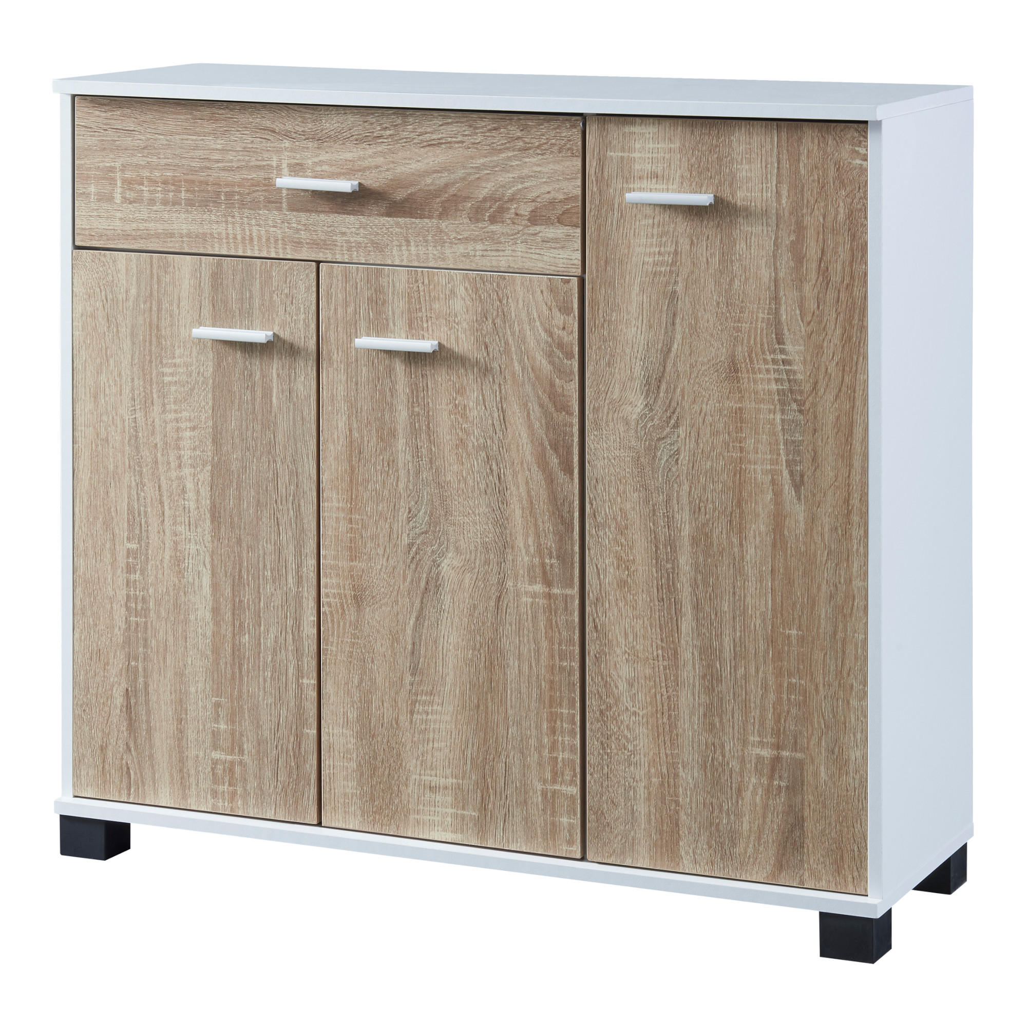 SIDEBOARD Bobeck - Eichefarben/Weiß, Holzwerkstoff (80/72/28cm) - [en.casa]