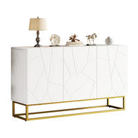 ANRICHTE 130/38/76 cm in Weiß/Gold mit Hochglanzfront und 3 Türen - Weiß, Holzwerkstoff (130/76/35cm) - Flora Grace