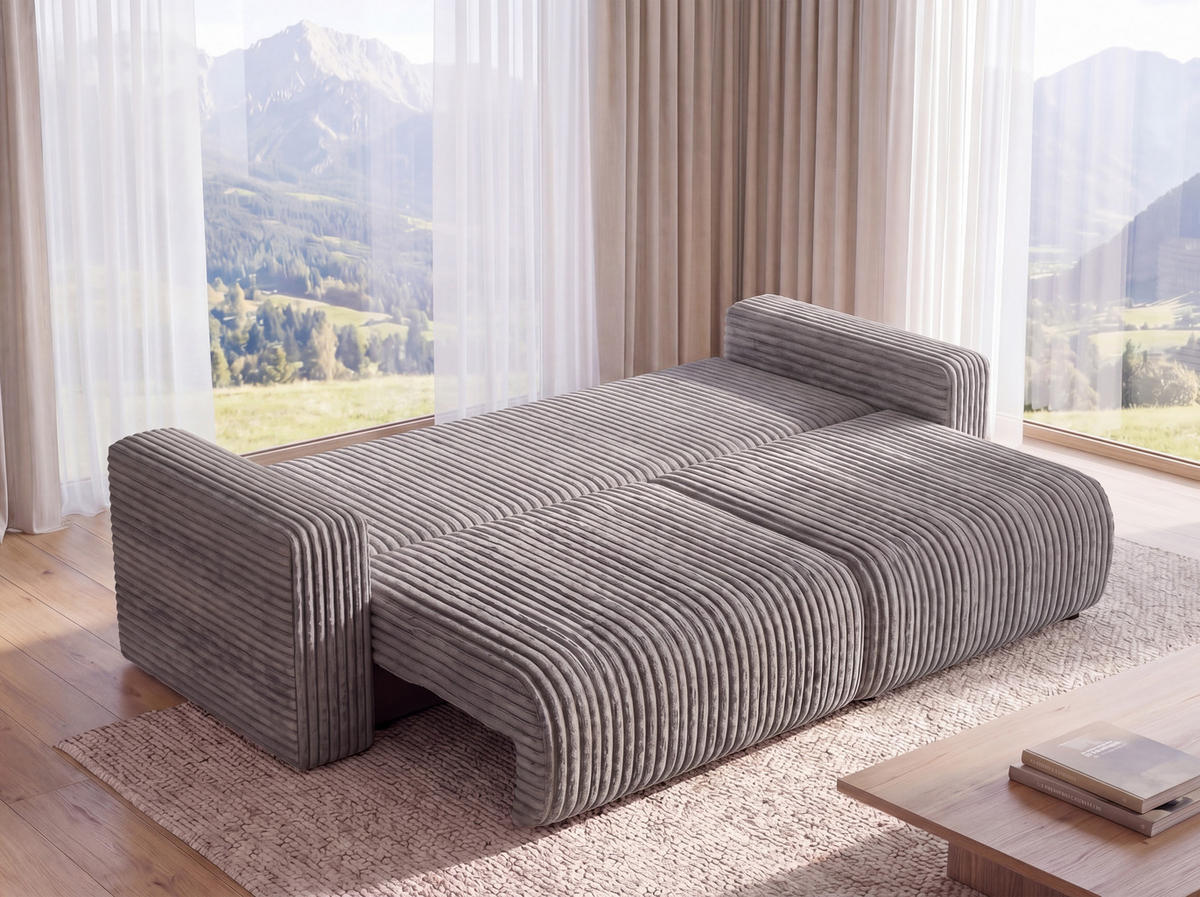 SOFA Kola mit Bettkasten und Schlaffunktion, Cordstoff - Hellgrau, Holzwerkstoff (244/85/95cm) - 4ALL HOME