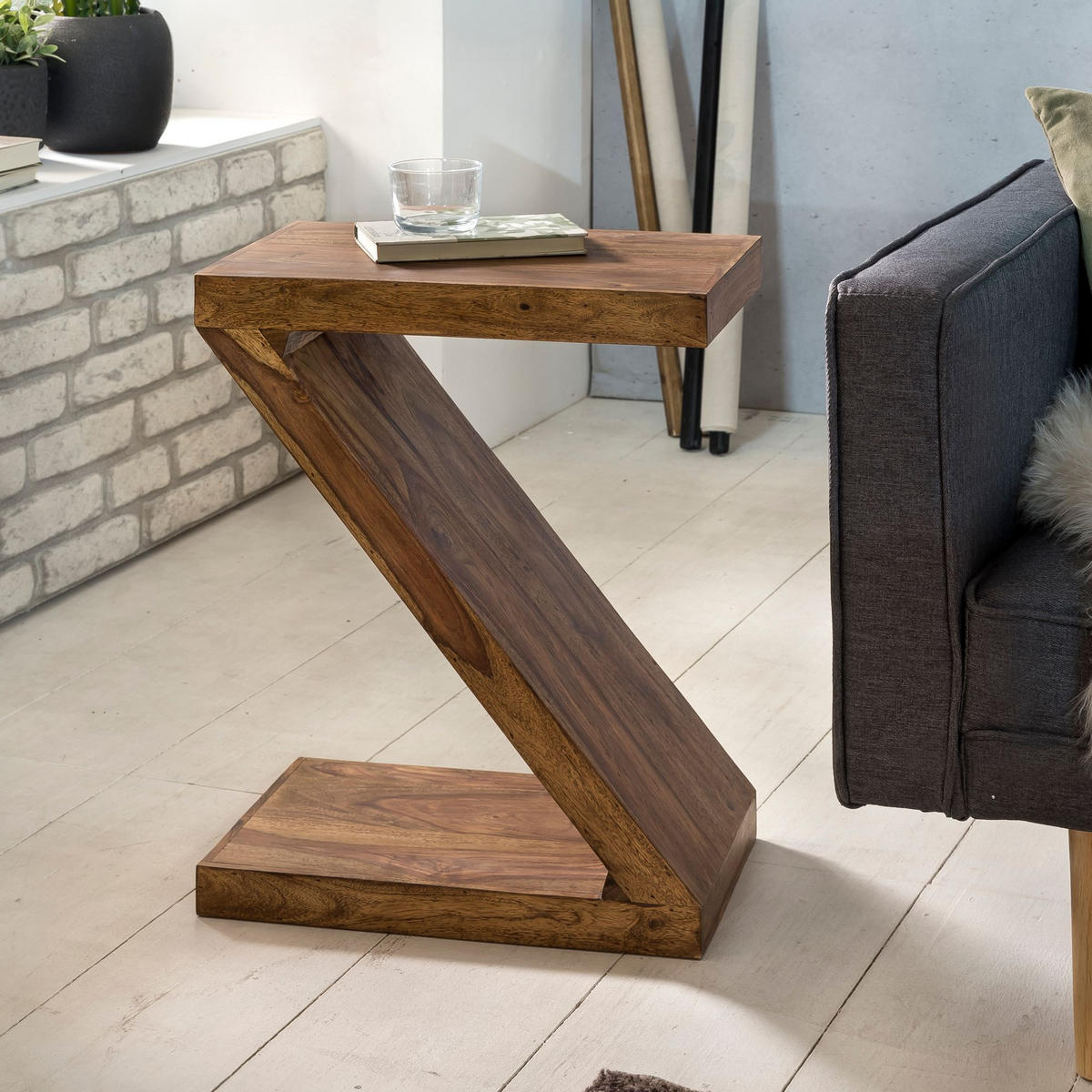 BEISTELLTISCH Massivholz Z-Form Handgefertigt, Braun 44x30x59 cm - Braun, Holz (30/44/59cm) - KADIMA DESIGN