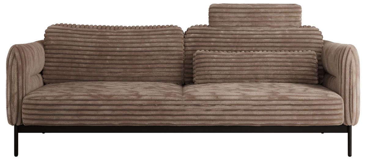 SOFA SALENTO Braun Cord - Schwarz/Braun, Textil/Metall (221/82/101cm) - MKS