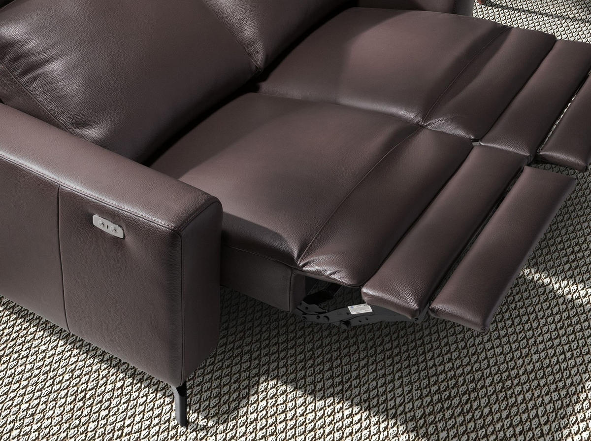 SOFA 2-Sitzer-Relax aus schokoladenbraunem Leder 166/98/89 cm - Dunkelbraun/Schwarz, Leder/Metall (166/89/98cm) - ANGEL CERDA