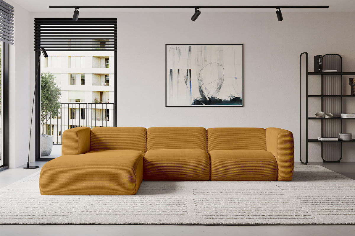 ECKSOFA Ottomane Links MIRA-L2 318x179x89 Senfgelb Cord - Currygelb/Schwarz, Holzwerkstoff/Kunststoff (318/179cm) - ALTDECOR