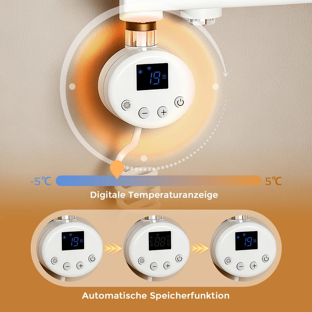 HEIZSTAB 900 W Weiß mit WLAN-Thermostat G1/2" für Handtuchheizkörper und Badheizkörper - Weiß, Metall (6.9/83/6.2cm) - S'AFIELINA