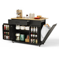 KÜCHENINSEL Klappbare Arbeitsplatte, Mülleimerschrank, MDF, 130/70/93 cm - Schwarz, Kunststoff (70/93/130cm) - Rolipo