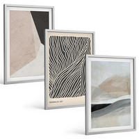 BILDER SET 3er Set - 40x60 cm Silberner Rahmen - Abstrakte Muster in Beige und Grau - Silberfarben, Kunststoff (40/60cm) - TULUP