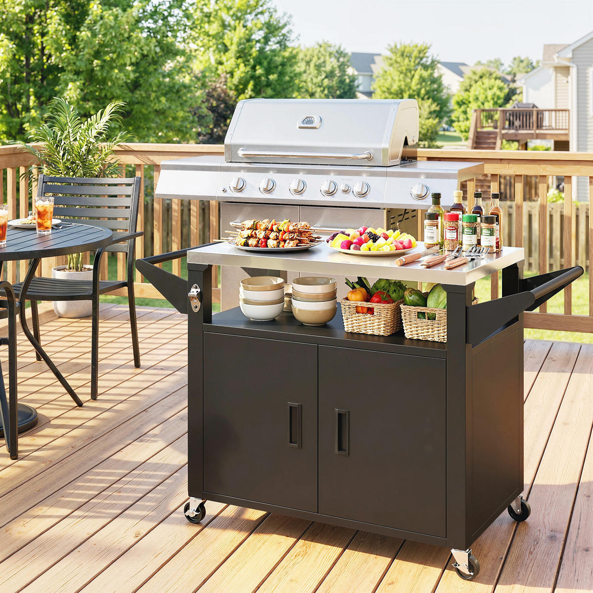 GRILLWAGEN Metall Edelstahl Schwarz - Schwarz, Metall (55/78/117cm) - Outsunny