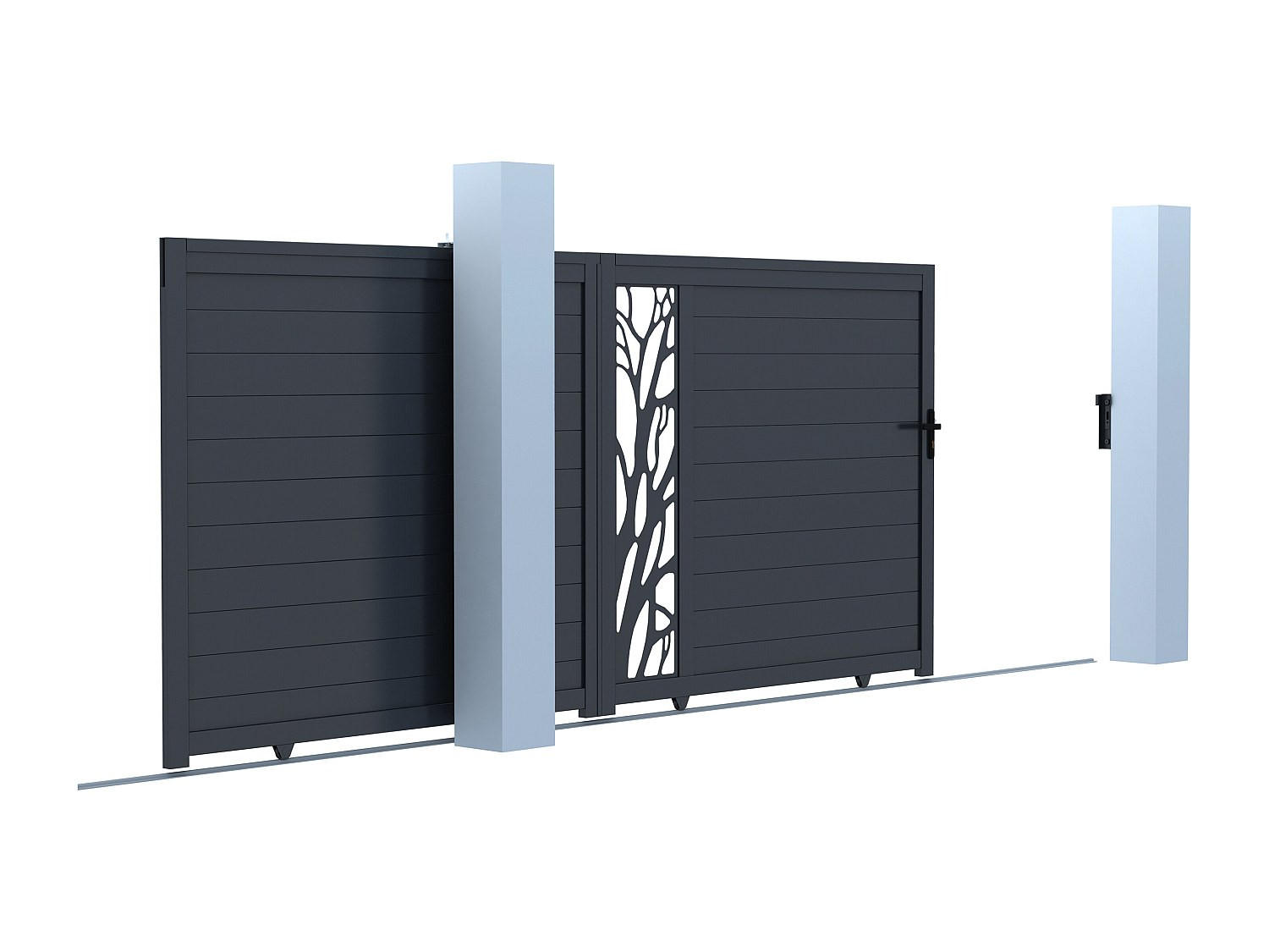 SCHIEBETOR - 384cm x 4.5cm - Aluminium - anthrazitgrau - LABRIT II - Anthrazit, Metall (384/178.5cm) - Vente-Unique