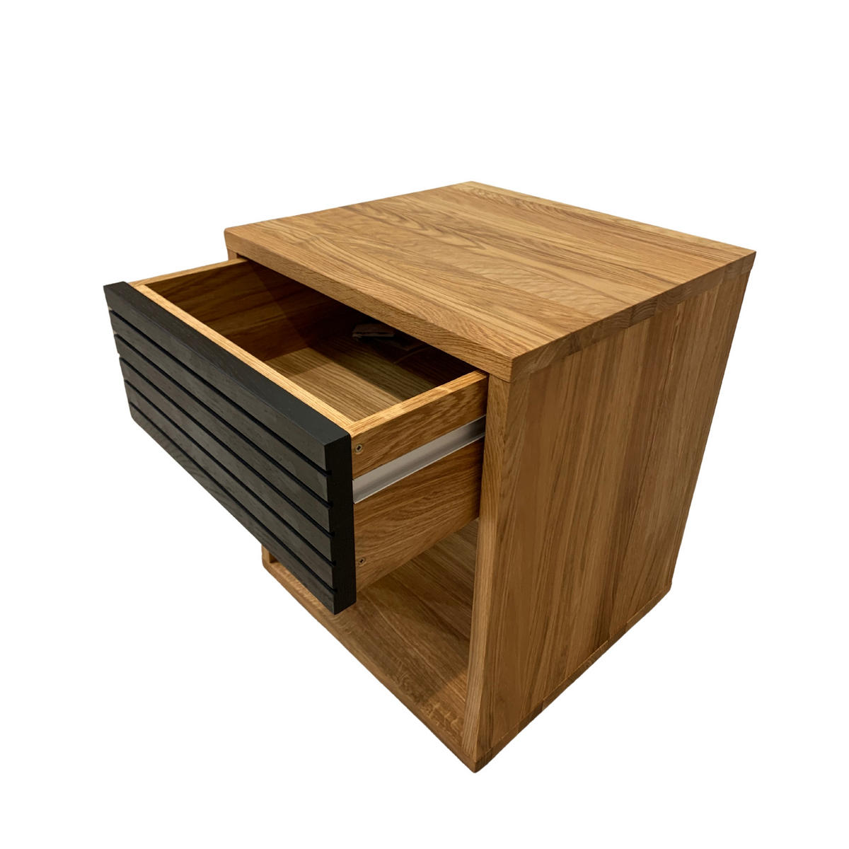 NACHTTISCH Emma, Eiche, schwarze Schublade, 38/40/50 cm - Honigeiche/Eichefarben, Holz (40/50/38cm) - WOODEK