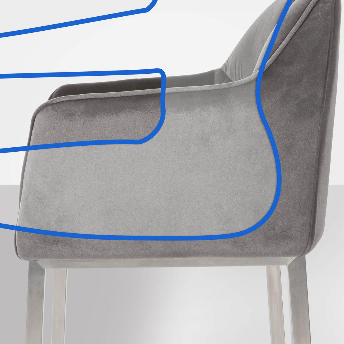 BARHOCKER Samt grau - Edelstahlfarben/Grau, Textil/Metall (64/110/48cm) - CLP