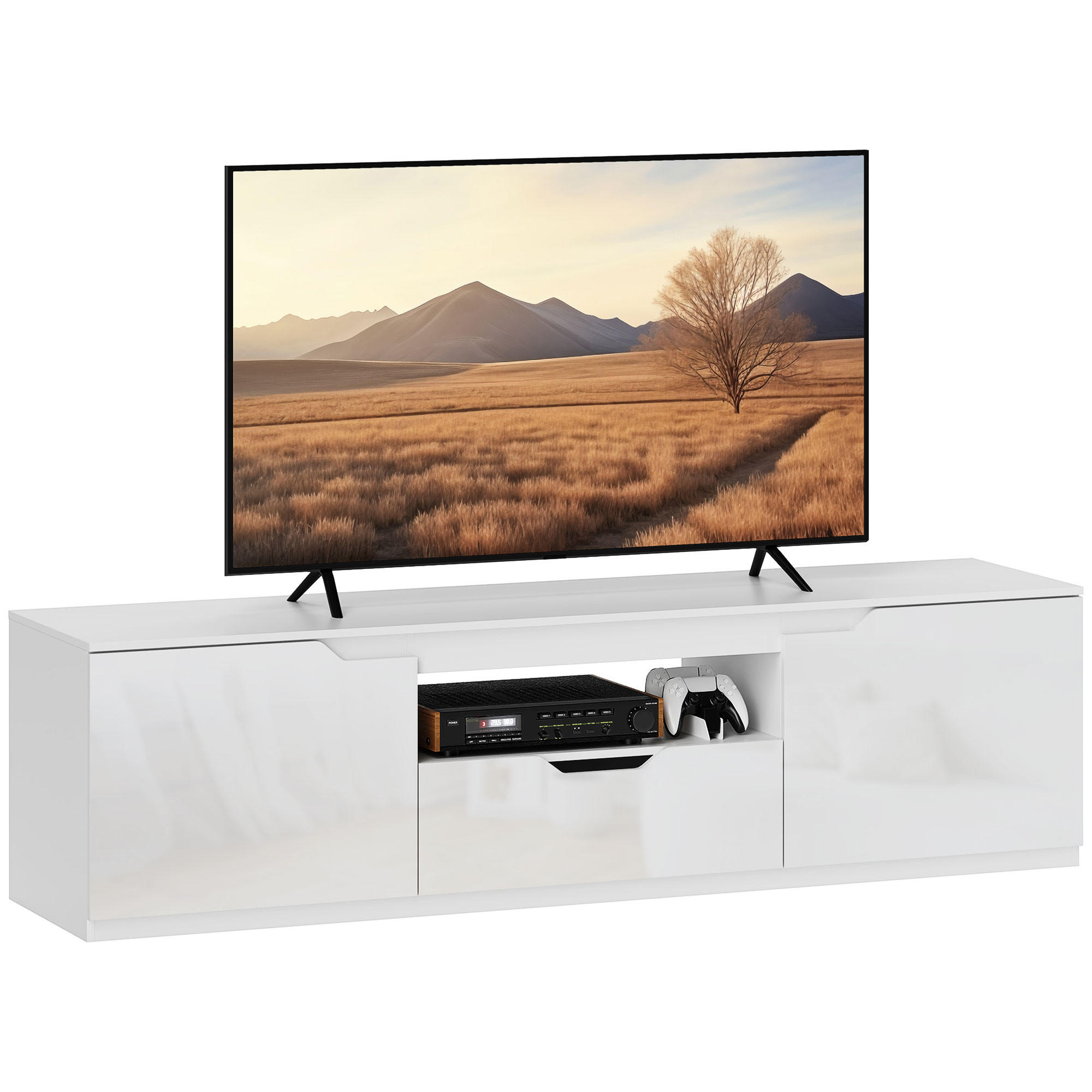 TV-SCHRANK Lowboard mit 2 Türen, Weiß - Weiß, Holzwerkstoff (160/43/38cm) - HOMCOM