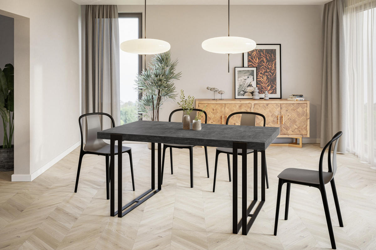 ESSZIMMERTISCH ROSA 140X80X77 cm, Farbe: Dunkelgrau, mit Metallbeinen in Farbe Schwarz - Dunkelgrau/Schwarz, Holzwerkstoff (140/80/77cm) - Alpi-Möbel
