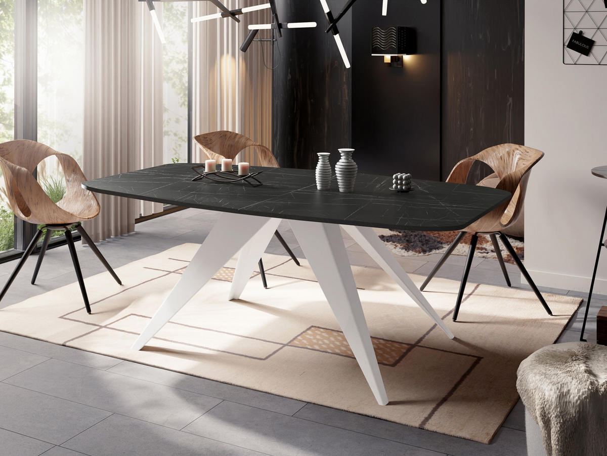 ESSTISCH Fatina rechteckig ausziehbar, Marmor Schwarz 180-218/90/76 cm - Anthrazit/Weiß, Holzwerkstoff/Metall (180/90/76cm) - WFL GROUP