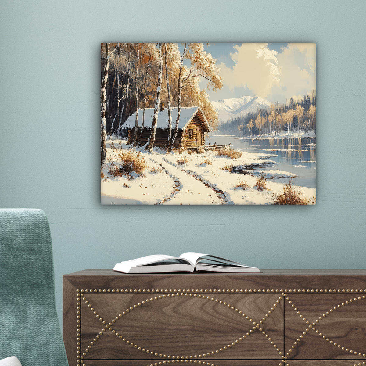 LEINWANDBILD Winter - Schnee - Zuhause - Natur 40x30 cm - Hellbraun, Textil (40/30cm) - MuchoWow
