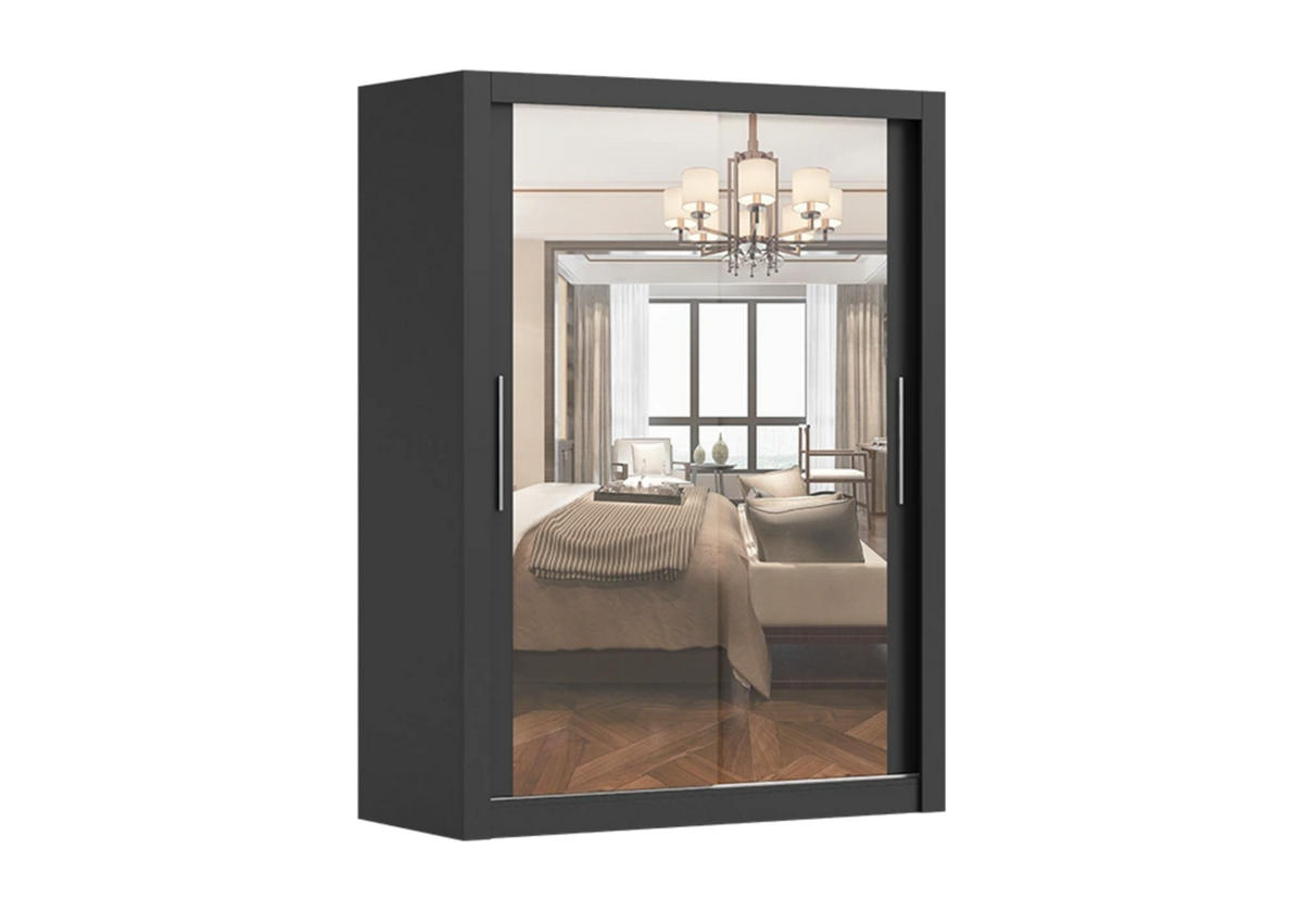 SCHIEBETÜRENSCHRANK - Milko 180 Schwarz - Schwarz, Holzwerkstoff/Metall (180/215/64cm) - Möblo
