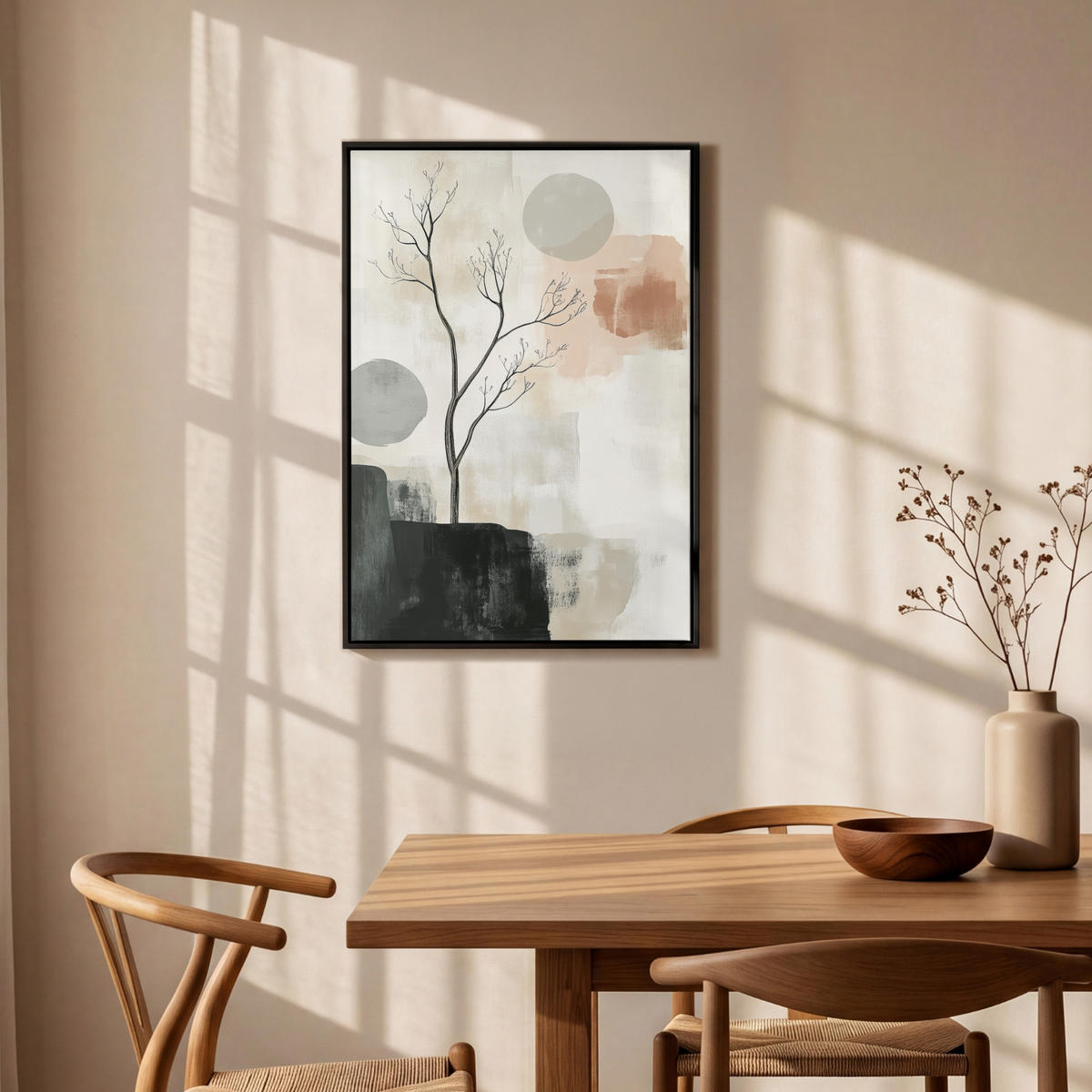LEINWAND Bilder mit Rahmen - Wabi sabi - Beige - Pflanze - 60x90 - Sandfarben, Textil (60/90cm) - MuchoWow