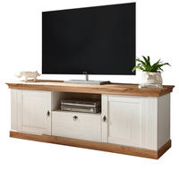 TV-LOWBOARD weiß Pinie, Eiche Wotan 183 cm, Landhaus Fernsehtisch mit Komforthöhe - Silberfarben/Eiche Wotan, Holzwerkstoff/Metall (182/64/52cm) - Furn.Design