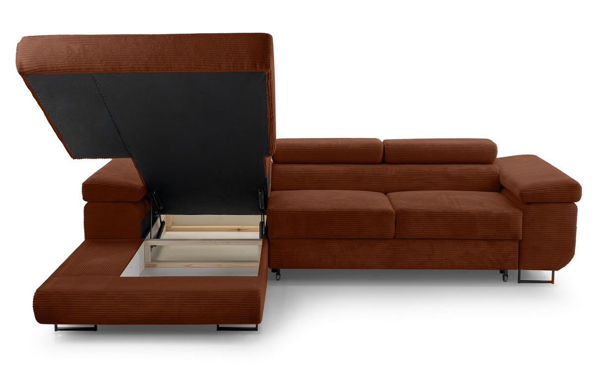 ECKSOFA L Form Arborio Ziegelrot 280/203/90 cm Links mit Schlaffunktion - Schwarz/Orange, Textil/Metall (203/280cm) - AX Living