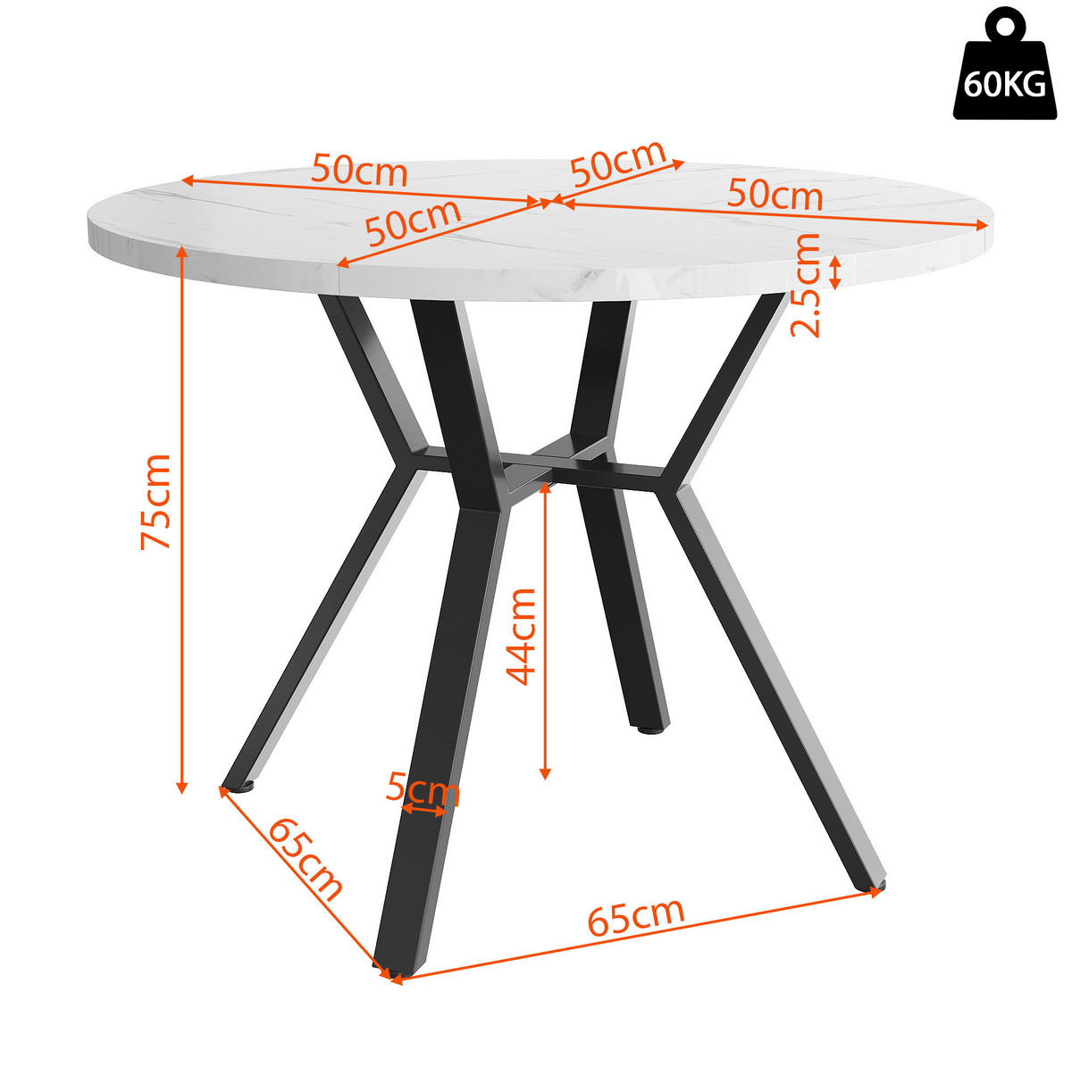 STOL za blagovaonicu okrugli 100 cm MDF crno-bijeli s mramornim dekorom - bijela, drvni materijal (100/100/75cm) - BEAOK