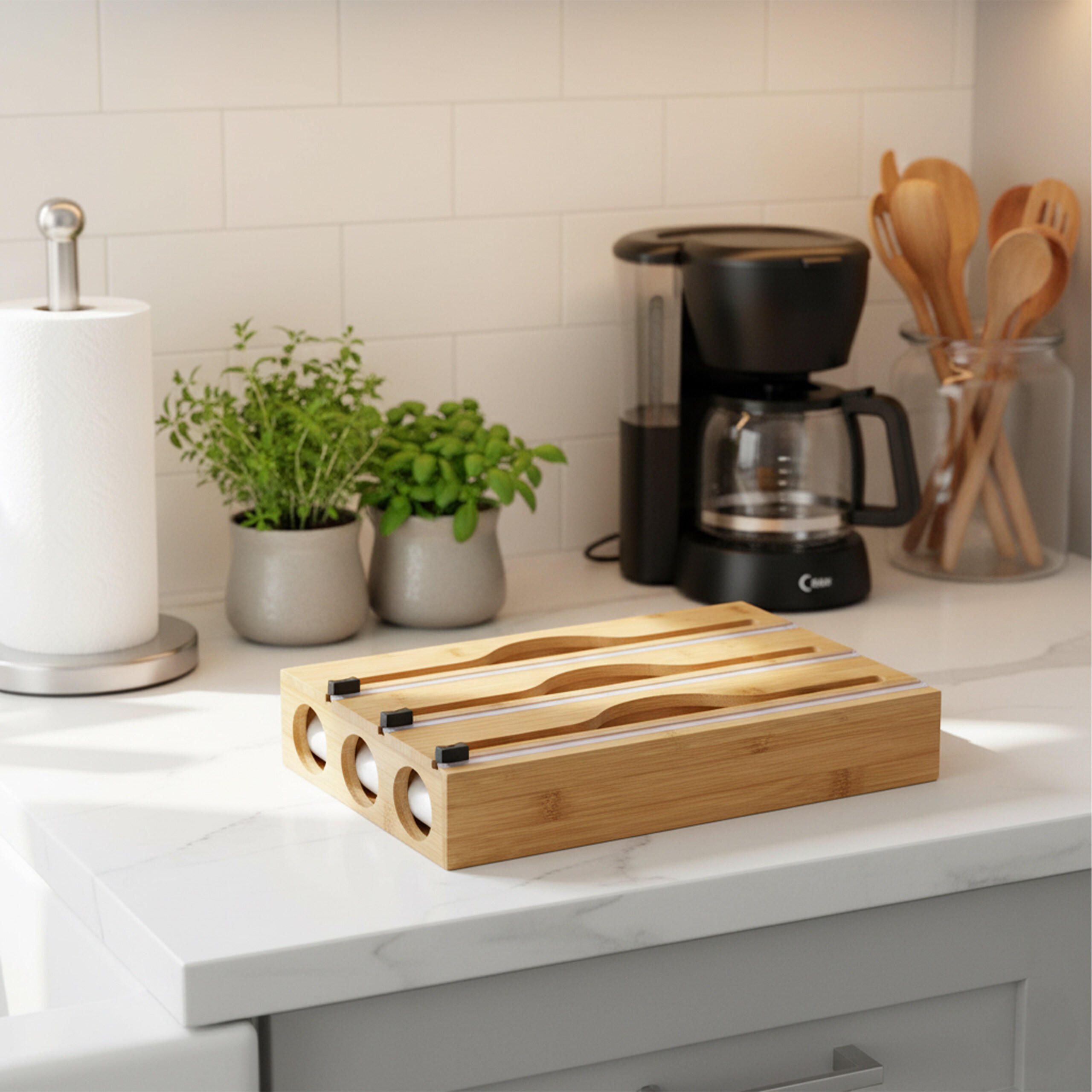 FOLIENSPENDER - Hellbraun, Holz/Kunststoff (33.5/22/7cm) - Relaxdays