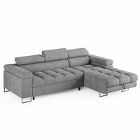 ECKSOFA CLOUD Rechts Grau L-Form Velours-Stoff mit Schlaffunktion und Bettkasten - Chromfarben/Grau, Holz/Metall (175/235cm) - Barchello