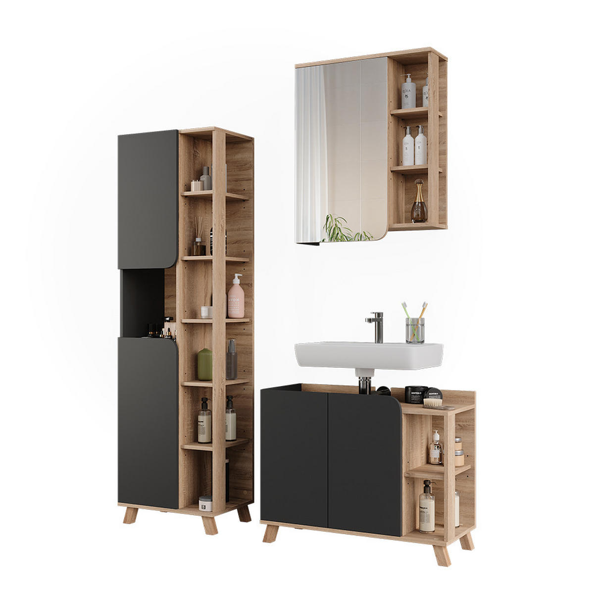 KOUPELNOVÝ NÁBYTEK Karen Sonoma/antracit - Sonoma dub/antracitová, kompozitní dřevo (80/65/35cm) - Vicco