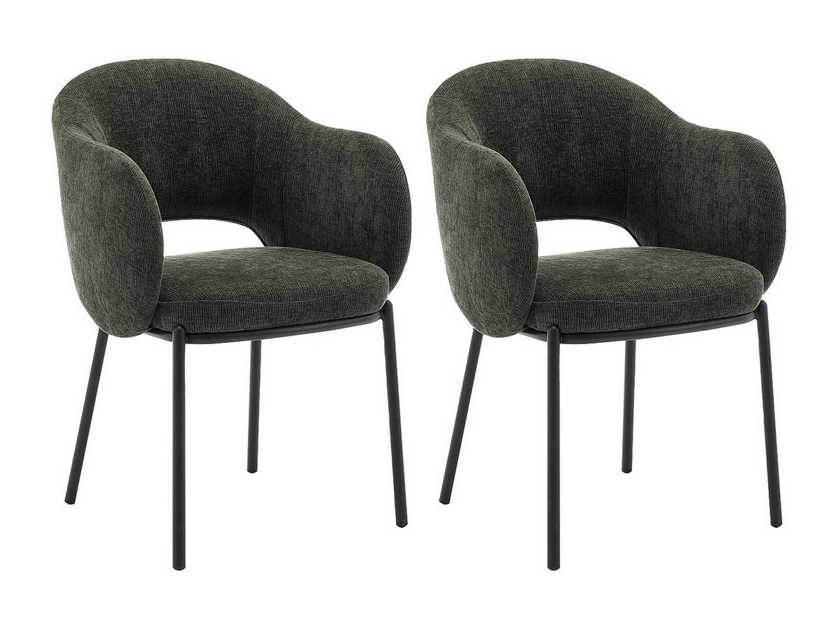 STUHL mit Armlehnen 2er-Set - Strukturstoff & schwarzes Metall - Grün - ACACILIO - Grün, Textil (55/82/56cm) - Vente-Unique