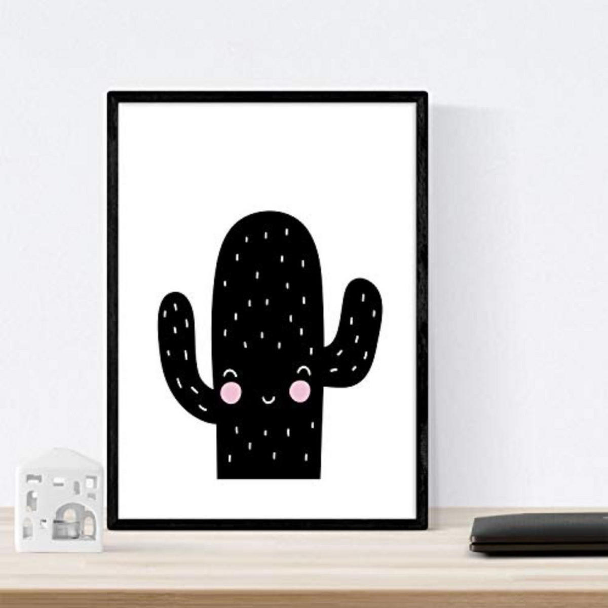 POSTER Set mit 4 von Cactus, Wal, Ananas und Wolke A3 Schwarzer Rahmen - Schwarz, Papier (29.7/3cm) - Nacnic