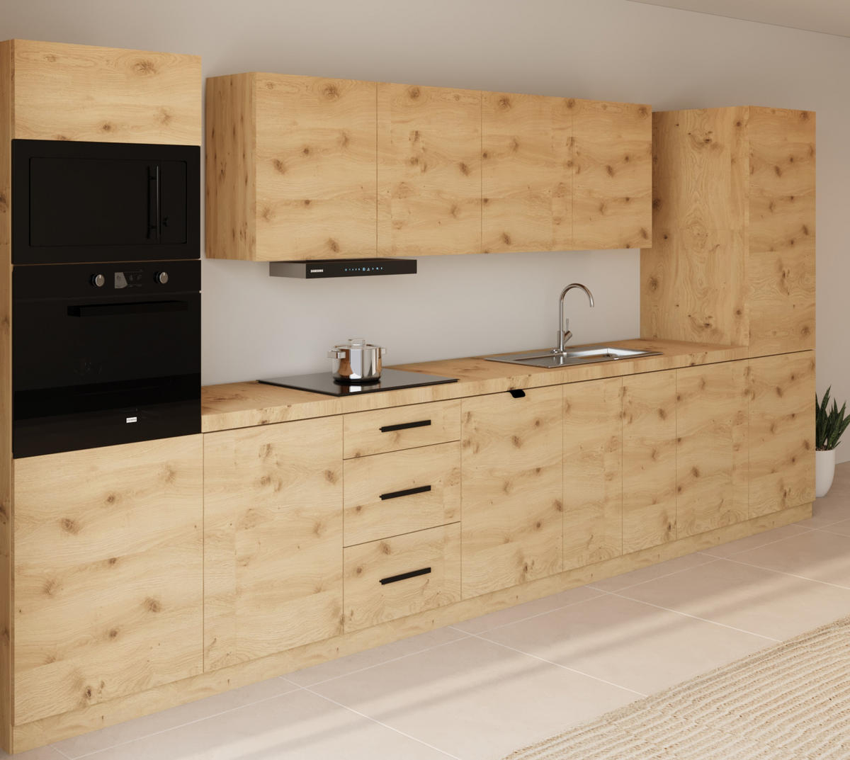 KÜCHENZEILE 440 cm - Langen KL7-M440 in Artisan Eiche - Eiche Artisan, Holz/Metall (440/212/58cm)