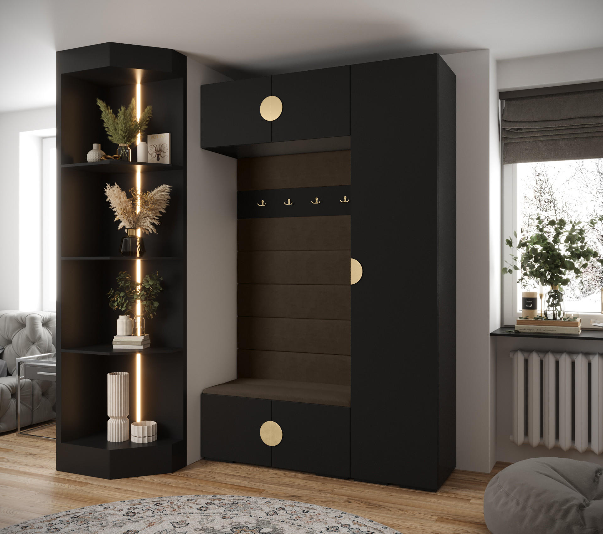 GARDEROBEN-SET 236,7/150/47 - Goldfarben/Schwarz, Holz/Kunststoff (150/236.7/47cm) - Abiks Möbel