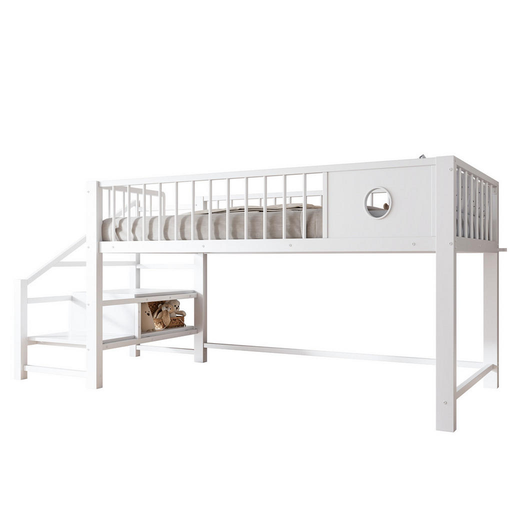 OKWISH POSTEL středního spacího prvku 90/200 cm bílá kovová s úložným žebříkem