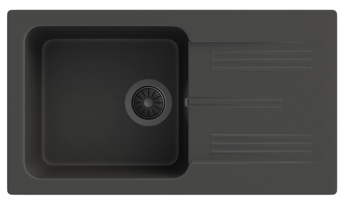 KÜCHENSPÜLE Ada mit Batterie Siphon - Schwarz, Kunststoff/Stein (77/45/16cm) - Granitan