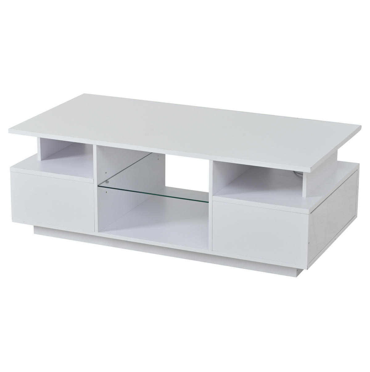 COUCHTISCH mit LED 100 x 50 x 36 cm Weiß mit 2 Schubladen - Weiß, Holzwerkstoff (100/50/36cm) - Meubliv