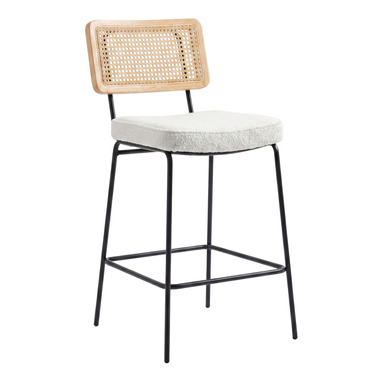 BARHOCKER 2er-Set Vintage PU-Leder Rattan-Optik Holz & Metall - Creme, Textil (46.2/96.5/59.8cm) - Urban Meuble