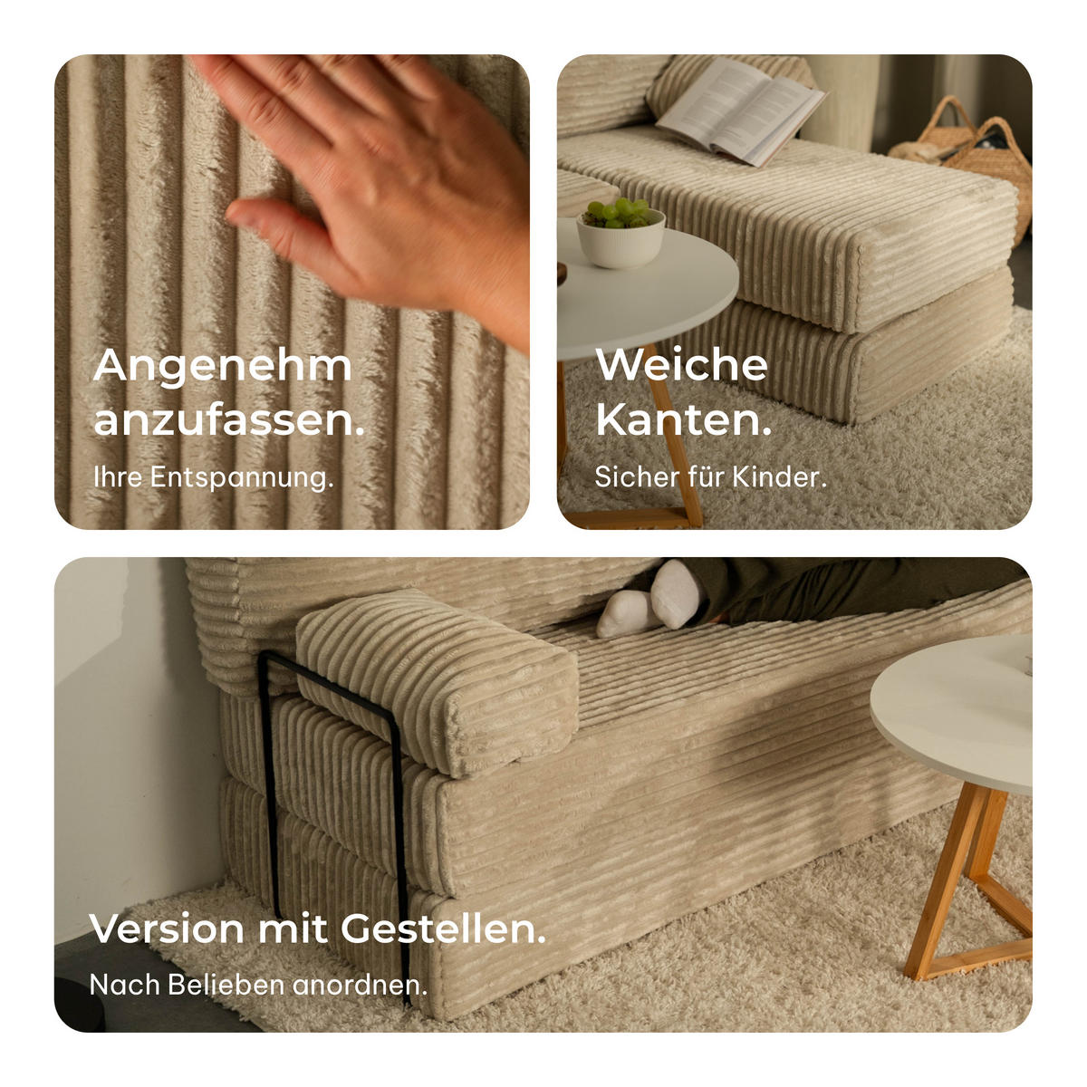 ECKSOFA NOTIA modulares Boneless Sofa mit Schlaffunktion Rosa Kordstoff - Rosa, Textil (200/120cm) - MASSENO