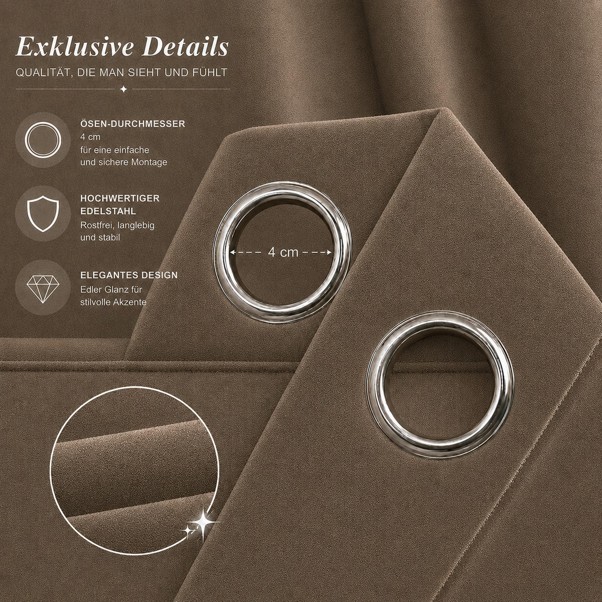 VORHANG Ösen Samt 140/175 cm braun - Braun, Textil (140/175cm) - TiborTex