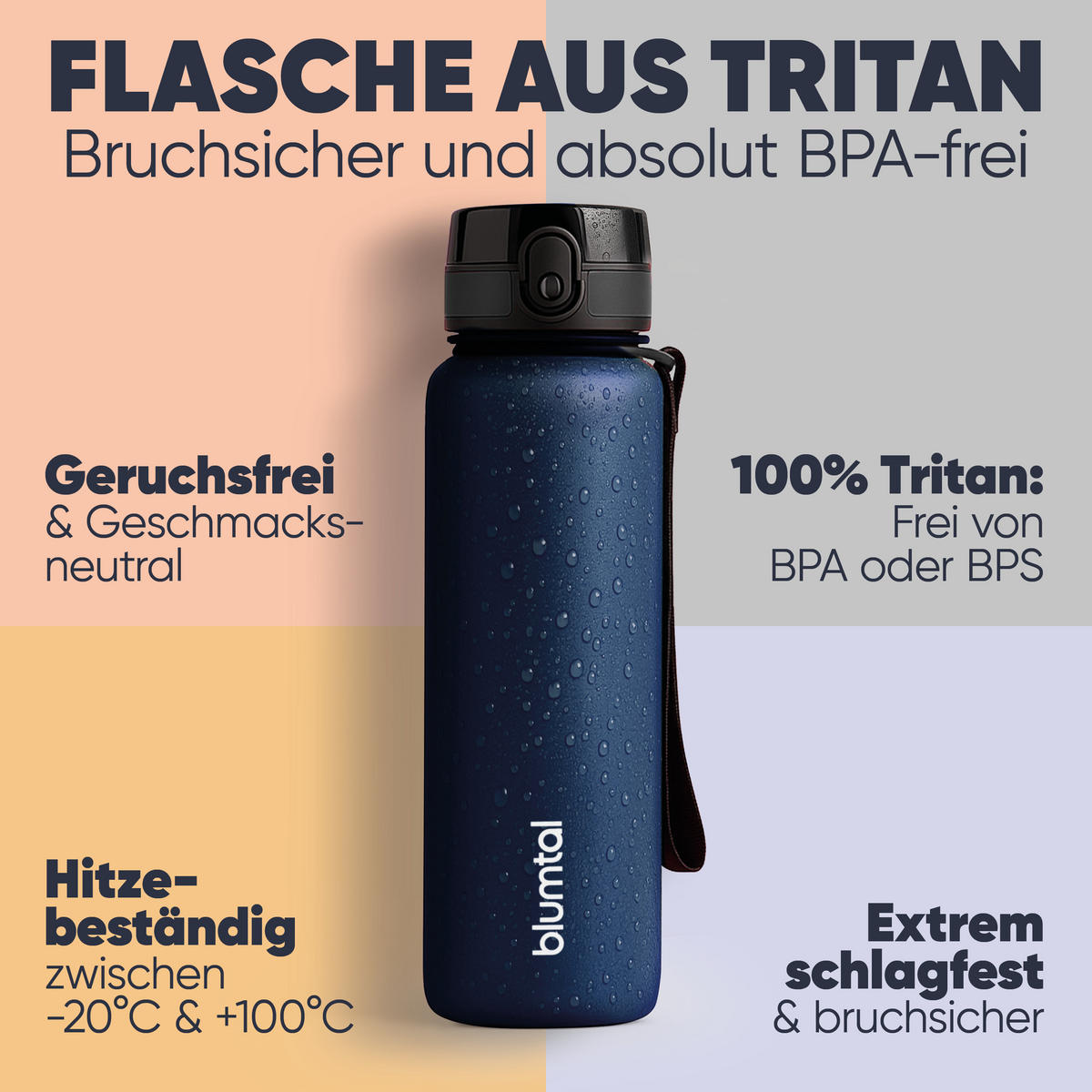 TRINKFLASCHE 1L - auslaufsichere - 1-Klick-Verschluss - BPA - freie - Dunkelblau - Dunkelblau, Kunststoff (1L) - Blumtal