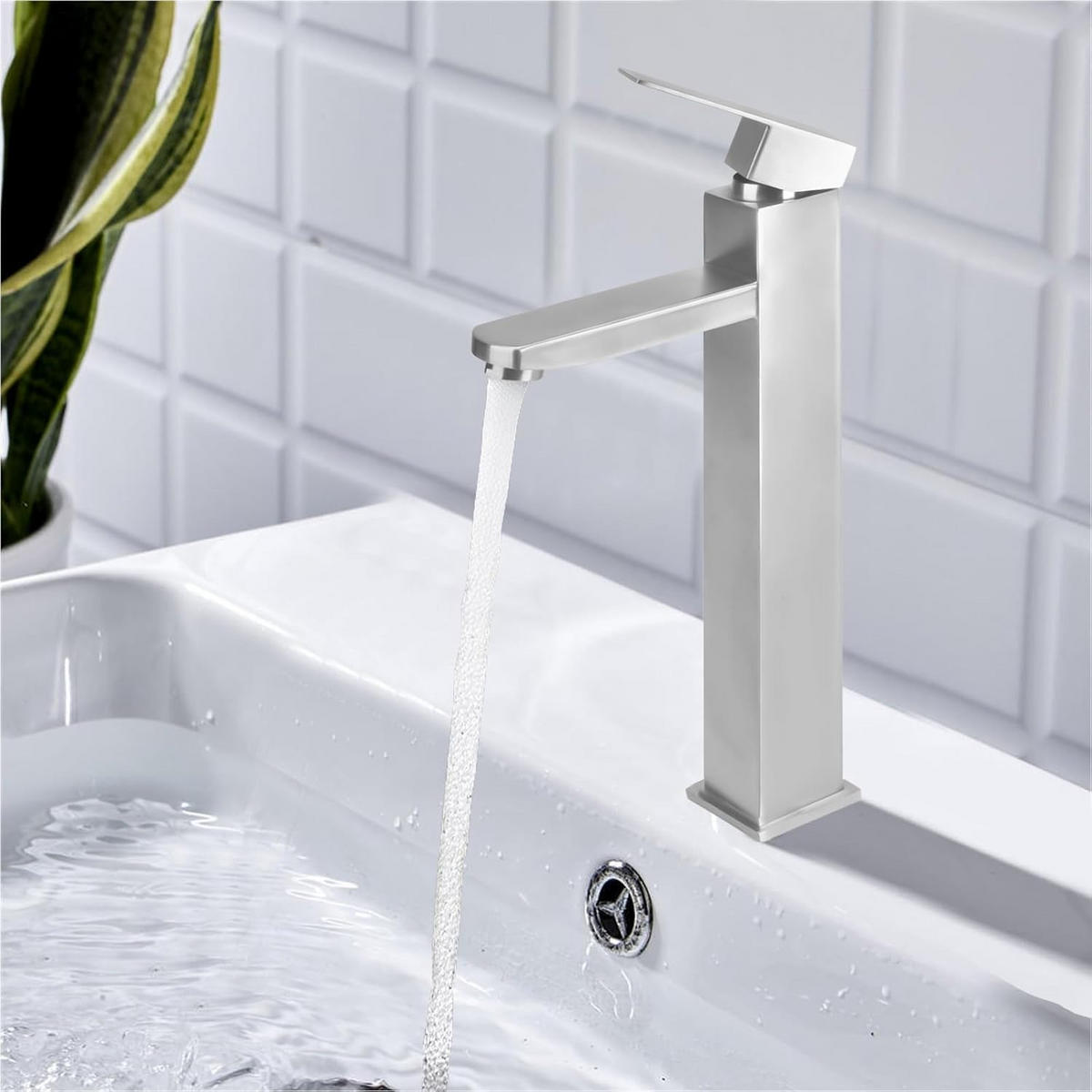 BADEZIMMERARMATUR mit 60 cm Zulaufrohr, 190 x 168 mm, silber. - Silberfarben, Metall (25/7/19cm) - Vallsero