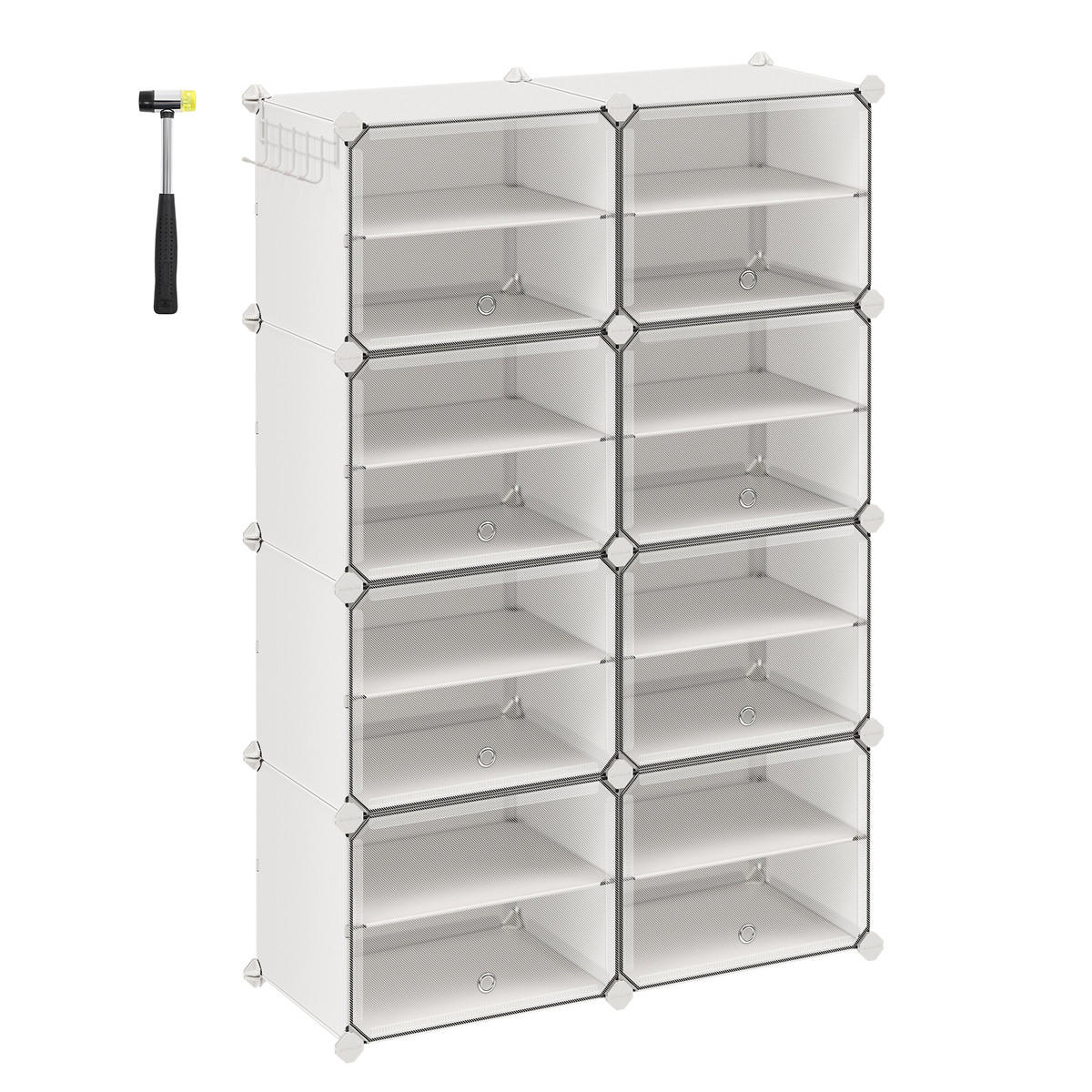 SCHUHSCHRANK 8 Klappen Weiß – B122 cm - Weiß, Metall (33/122/44cm) - Calicosy