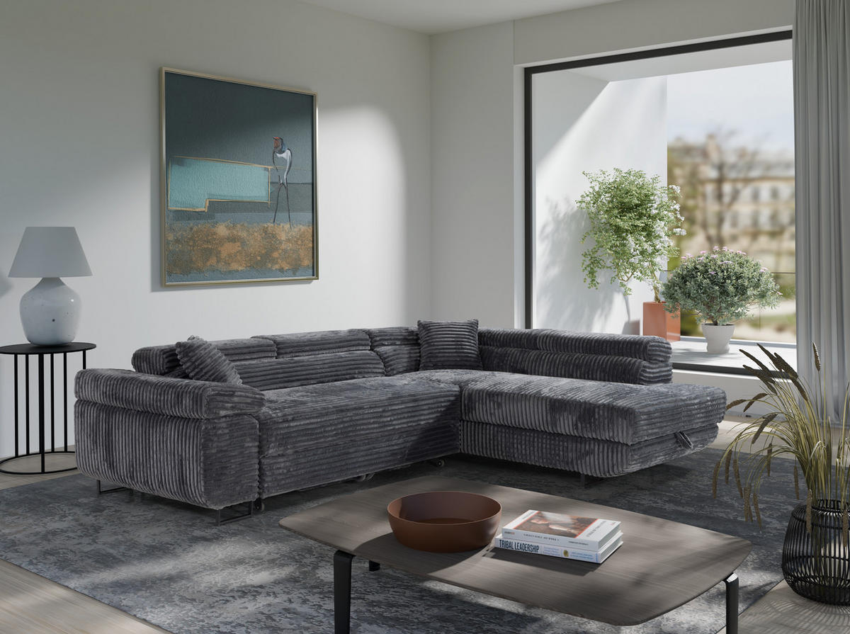 ECKSOFA SERENA L Rechts mit Stauraum, Grau - Grau, Textil (205/275cm) - KS Home Concept