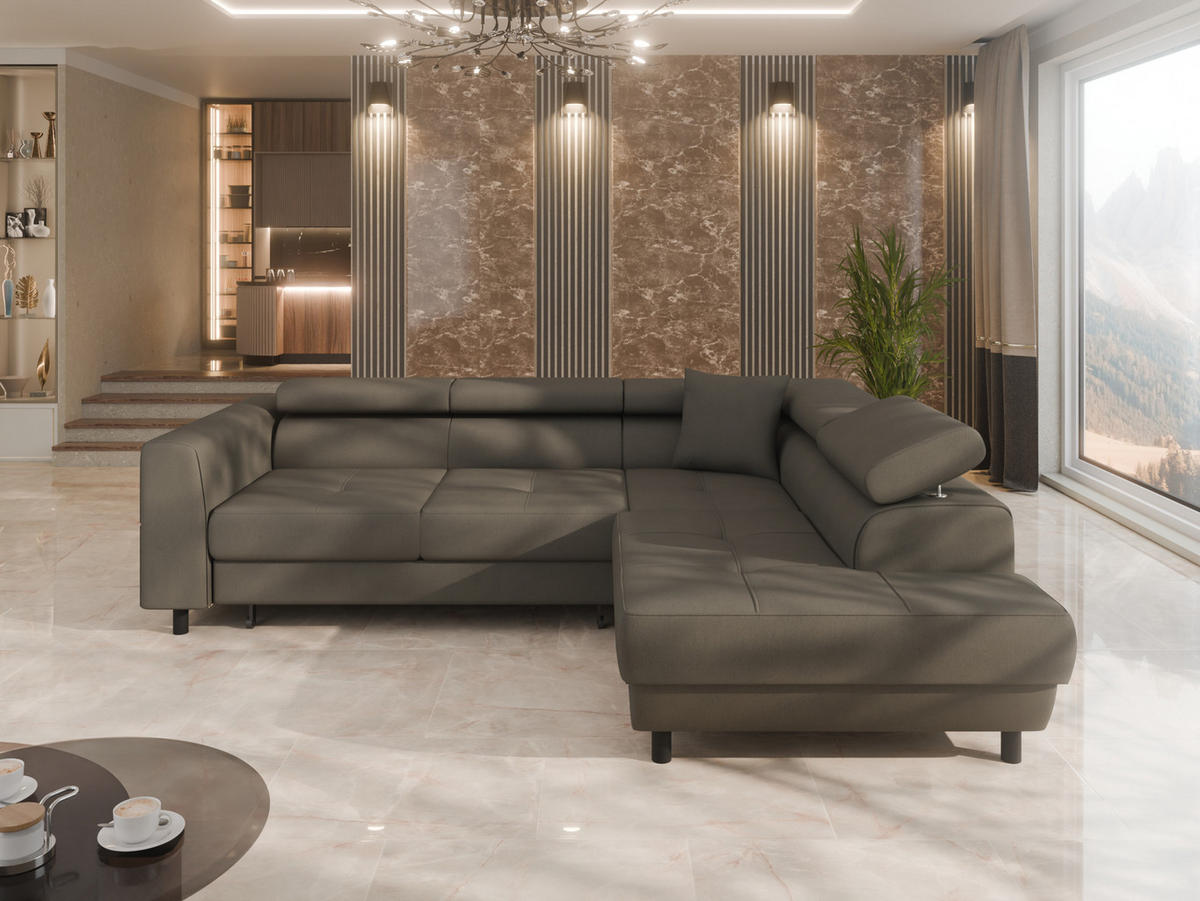 ECKSCHLAFSOFA Vena III mit Schlaffunktion und Bettkasten, Links montierbar, Braun - Braun, Holz (199/254cm) - Homesy